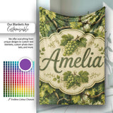 Green Grape Vine Leaves Botanical Seamless Pattern Cute Unique Gift  Personalised Custom Name Super Soft Fleece Blanket Bed Sofa Throw