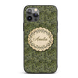 Dark Green Minimal Leafy Branch Seamless Pattern Custom Name Protective Phone Case Mobile Cover Durable Everyday Smartphone Shock Resistant