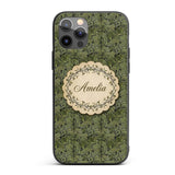 Dark Green Minimal Leafy Branch Seamless Pattern Custom Name Protective Phone Case Mobile Cover Durable Everyday Smartphone Shock Resistant