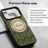 Dark Green Minimal Leafy Branch Seamless Pattern Custom Name Protective Phone Case Mobile Cover Durable Everyday Smartphone Shock Resistant