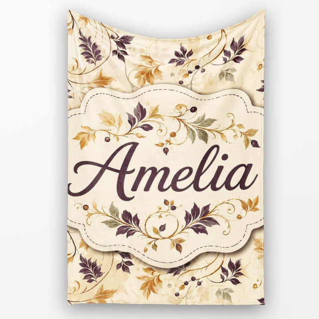 Elegant Autumn Leaves and Swirling Vines Seamless Pattern Lovely  Personalised Custom Name Super Soft Fleece Blanket Bed Sofa Throw