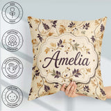 Custom Name Elegant Autumn Leaves and Swirling Seamless Pattern Square Filled Cushion Throw Pillow Sofa Bed Home Decor Zip Washable UK Made