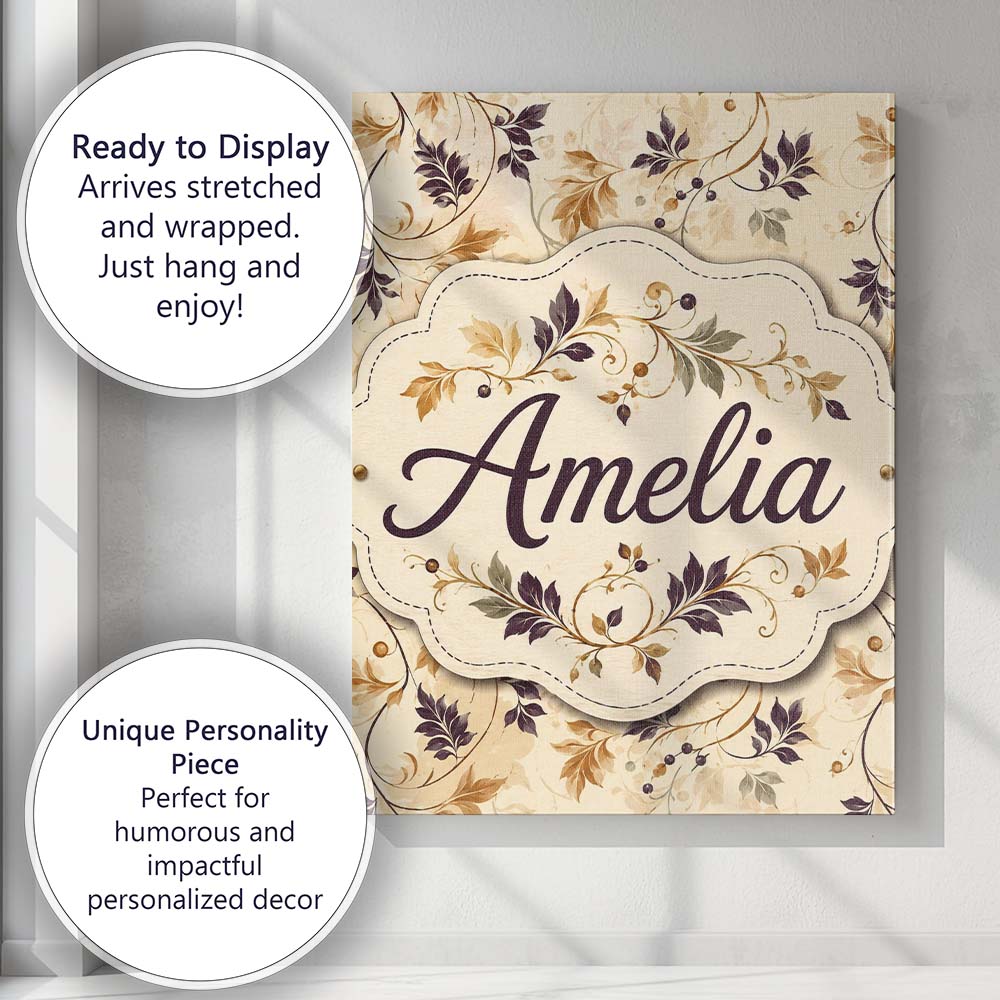 Personalised Name Elegant Autumn Leaves and Custom  Bespoke Interior Contemporary Canvas Wall Art Print Decor Picture Ready to Hang