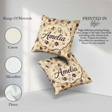 Custom Name Elegant Autumn Leaves and Swirling Seamless Pattern Square Filled Cushion Throw Pillow Sofa Bed Home Decor Zip Washable UK Made