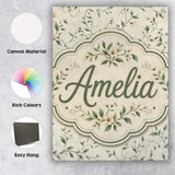Personalised Name Delicate Green Botanical Custom  Unique Gift Idea Elegant Feature Canvas Wall Art Print Decor Picture Ready to Hang