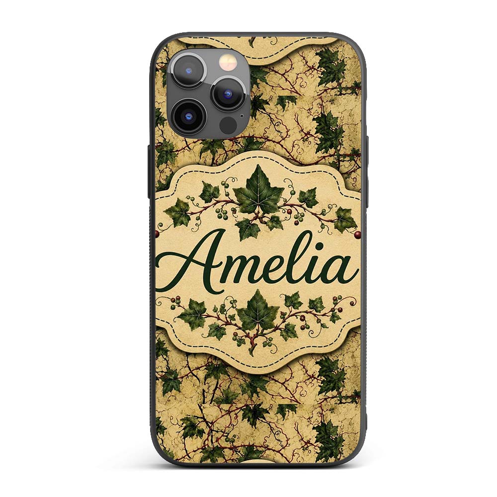 Vintage Maple Leaf Branches on Textured Beige Custom Name Protective Phone Case Mobile Cover Durable Everyday Smartphone Shock Resistant