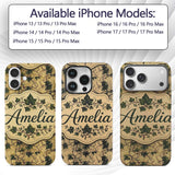 Vintage Maple Leaf Branches on Textured Beige Custom Name Protective Phone Case Mobile Cover Durable Everyday Smartphone Shock Resistant
