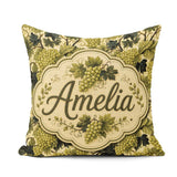 Custom Name Classic Vineyard Grapes and Leaves Botanical Pattern Square Filled Cushion Throw Pillow Sofa Bed Home Decor Zip Washable UK Made