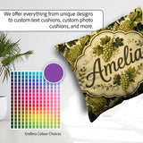 Custom Name Classic Vineyard Grapes and Leaves Botanical Pattern Square Filled Cushion Throw Pillow Sofa Bed Home Decor Zip Washable UK Made