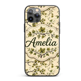 Natural Woodland Vine Leaves Seamless Pattern Custom Name Protective Phone Case Mobile Cover Durable Everyday Smartphone Shock Resistant