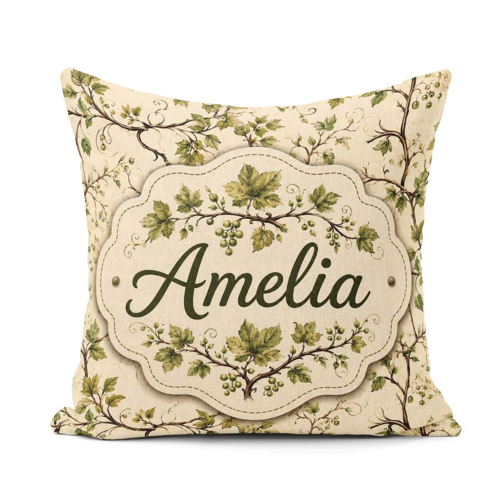 Custom Name Natural Woodland Vine Leaves Seamless Pattern Decor Square Filled Cushion Throw Pillow Sofa Bed Home Decor Zip Washable UK Made