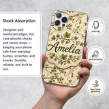 Natural Woodland Vine Leaves Seamless Pattern Custom Name Protective Phone Case Mobile Cover Durable Everyday Smartphone Shock Resistant