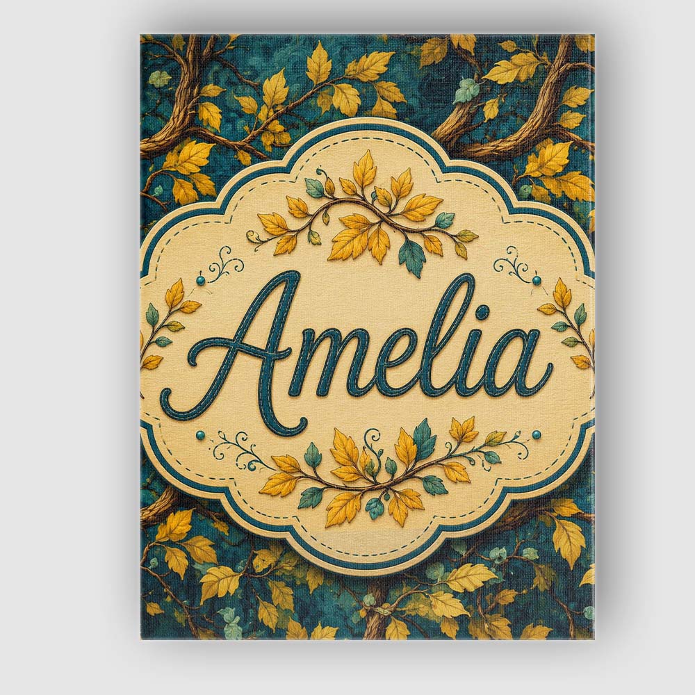Personalised Name Bold Yellow Leaves on Custom  Modern Room Accent Elegant Feature Canvas Wall Art Print Decor Picture Ready to Hang