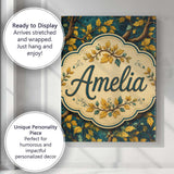 Personalised Name Bold Yellow Leaves on Custom  Modern Room Accent Elegant Feature Canvas Wall Art Print Decor Picture Ready to Hang