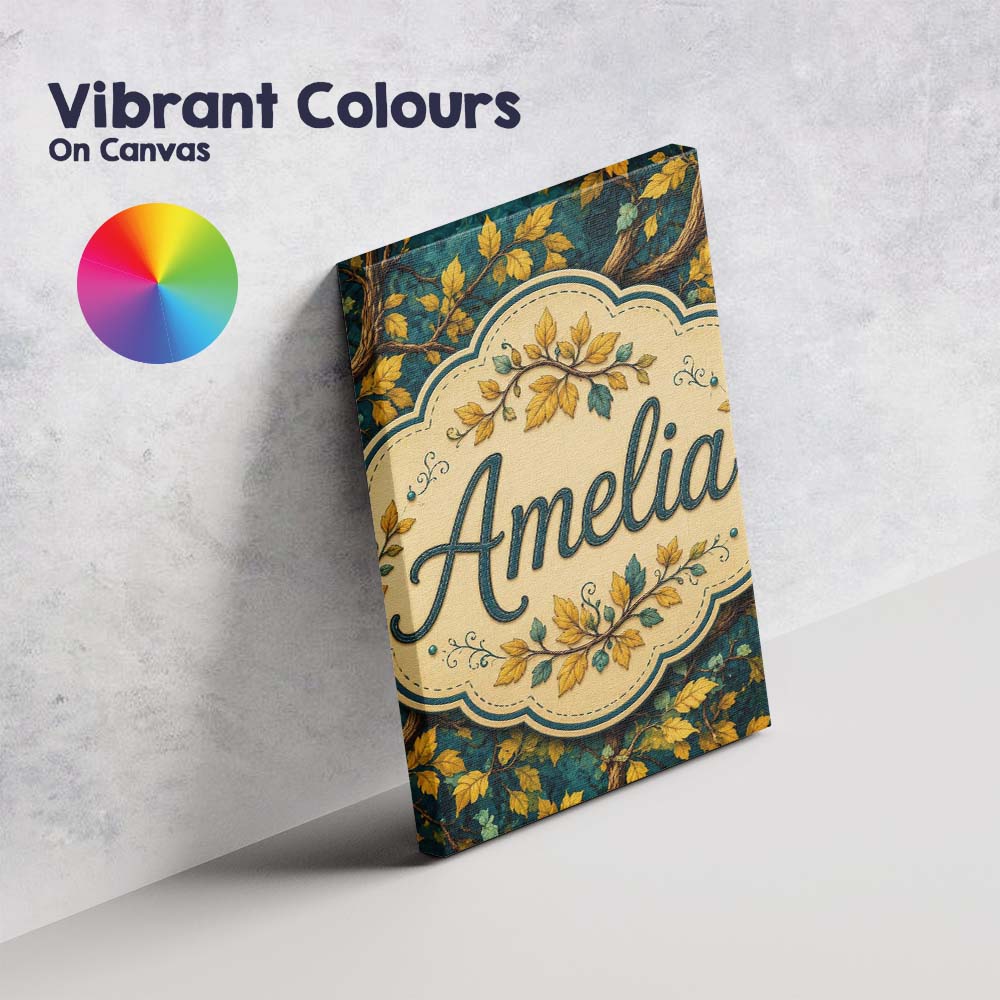 Personalised Name Bold Yellow Leaves on Custom  Modern Room Accent Elegant Feature Canvas Wall Art Print Decor Picture Ready to Hang