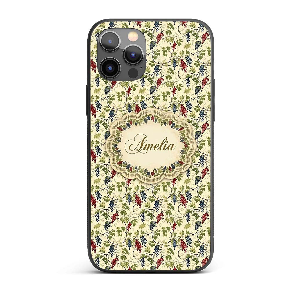 Red and Blue Grapes with Green Printed Design Custom Name Protective Phone Case Mobile Cover Durable Everyday Smartphone Shock Resistant