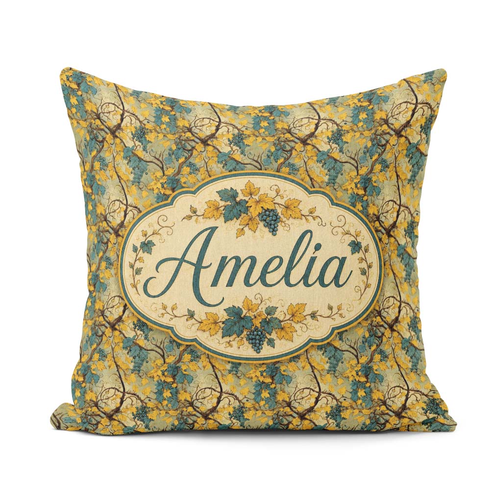 Custom Name Neutral Botanical Leaves and Twisting Vines Seamless Square Filled Cushion Throw Pillow Sofa Bed Home Decor Zip Washable UK Made