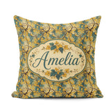 Custom Name Neutral Botanical Leaves and Twisting Vines Seamless Square Filled Cushion Throw Pillow Sofa Bed Home Decor Zip Washable UK Made