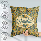 Custom Name Neutral Botanical Leaves and Twisting Vines Seamless Square Filled Cushion Throw Pillow Sofa Bed Home Decor Zip Washable UK Made
