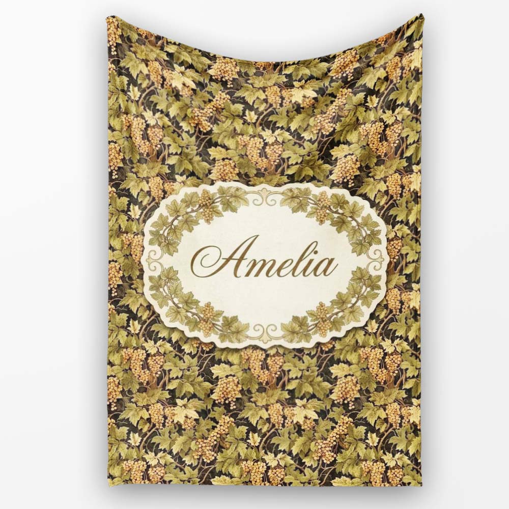 Golden Yellow Leaves and Teal Foliage Artistic Vine Seamless Pattern  Personalised Custom Name Super Soft Fleece Blanket Bed Sofa Throw