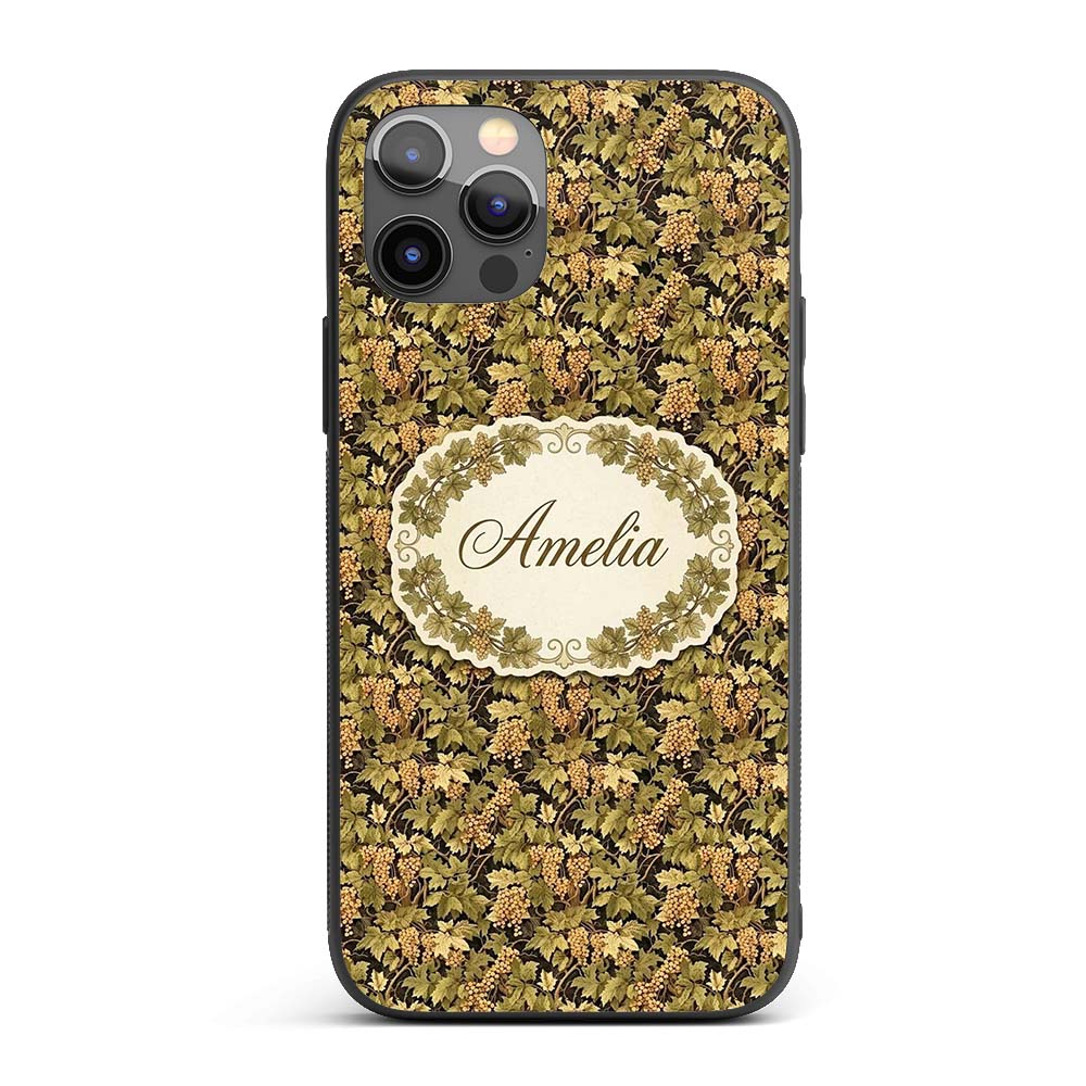 Golden Yellow Leaves and Teal Foliage Artistic Custom Name Protective Phone Case Mobile Cover Durable Everyday Smartphone Shock Resistant