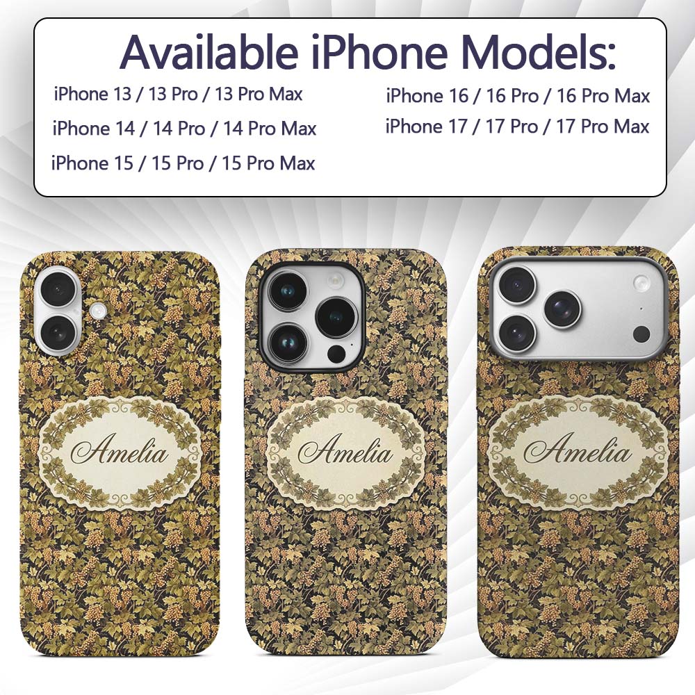 Golden Yellow Leaves and Teal Foliage Artistic Custom Name Protective Phone Case Mobile Cover Durable Everyday Smartphone Shock Resistant