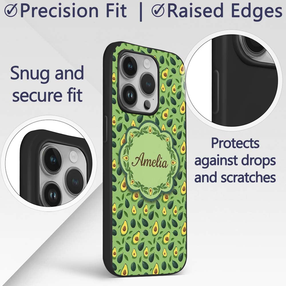 Bright Green Avocado Minimal Pattern Charming Custom Name Protective Phone Case Mobile Cover Durable Everyday Smartphone Shock Resistant