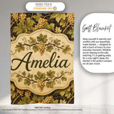 Vintage Vineyard Grapes and Leaves on Dark Background Seamless  Personalised Custom Name Super Soft Fleece Blanket Bed Sofa Throw