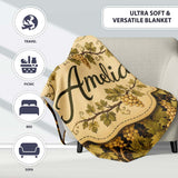 Vintage Vineyard Grapes and Leaves on Dark Background Seamless  Personalised Custom Name Super Soft Fleece Blanket Bed Sofa Throw