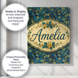 Personalised Name Deep Blue Background with Custom  Bespoke Interior Contemporary Canvas Wall Art Print Decor Picture Ready to Hang