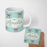 Personalized Custom Name Cute Koala Bears with Stars Mint Green Background Seamless Pattern 11oz Ceramic Coffee Tea Mug White Large Handle