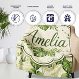 Tropical Monstera Leaves in Soft Green Tones Seamless Pattern Lovely  Personalised Custom Name Super Soft Fleece Blanket Bed Sofa Throw