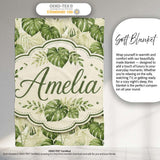 Tropical Monstera Leaves in Soft Green Tones Seamless Pattern Lovely  Personalised Custom Name Super Soft Fleece Blanket Bed Sofa Throw