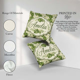 Custom Name Tropical Monstera Leaves in Soft Green Tones Pattern Square Filled Cushion Throw Pillow Sofa Bed Home Decor Zip Washable UK Made