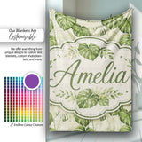 Tropical Monstera Leaves in Soft Green Tones Seamless Pattern Lovely  Personalised Custom Name Super Soft Fleece Blanket Bed Sofa Throw
