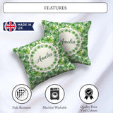 Custom Name Green Tropical Monstera on White Background Seamless Square Filled Cushion Throw Pillow Sofa Bed Home Decor Zip Washable UK Made