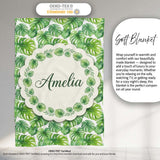 Green Tropical Monstera Leaves on White Background Seamless Pattern  Personalised Custom Name Super Soft Fleece Blanket Bed Sofa Throw