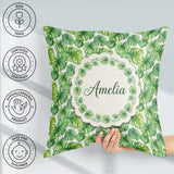 Custom Name Green Tropical Monstera on White Background Seamless Square Filled Cushion Throw Pillow Sofa Bed Home Decor Zip Washable UK Made