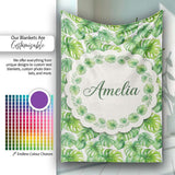 Green Tropical Monstera Leaves on White Background Seamless Pattern  Personalised Custom Name Super Soft Fleece Blanket Bed Sofa Throw