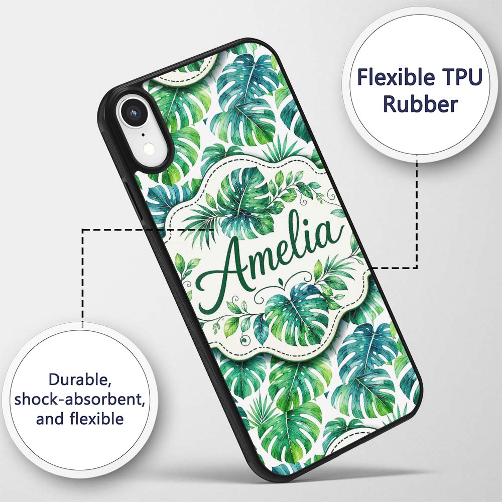 Soft Watercolor Monstera Leaves in Fresh Green Custom Name Protective Phone Case Mobile Cover Durable Everyday Smartphone Shock Resistant