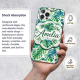 Soft Watercolor Monstera Leaves in Fresh Green Custom Name Protective Phone Case Mobile Cover Durable Everyday Smartphone Shock Resistant