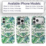 Soft Watercolor Monstera Leaves in Fresh Green Custom Name Protective Phone Case Mobile Cover Durable Everyday Smartphone Shock Resistant