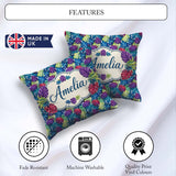 Custom Name Tropical Monstera Leaves in Bold Multicolor Seamless Square Filled Cushion Throw Pillow Sofa Bed Home Decor Zip Washable UK Made