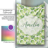 Fresh Green Monstera and Palm Leaves Jungle Seamless Pattern Lovely  Personalised Custom Name Super Soft Fleece Blanket Bed Sofa Throw