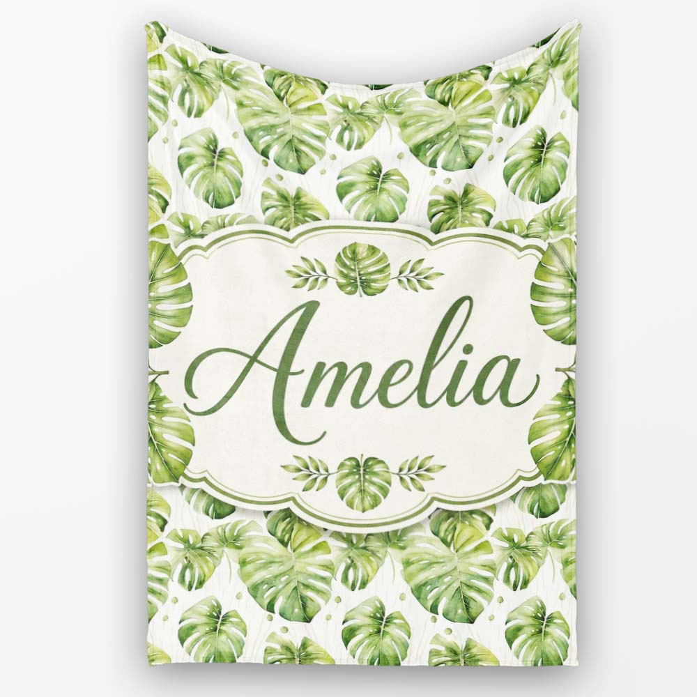 Elegant Monstera Leaves with Soft Neutral Background Seamless Lovely  Personalised Custom Name Super Soft Fleece Blanket Bed Sofa Throw