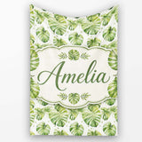 Elegant Monstera Leaves with Soft Neutral Background Seamless Lovely  Personalised Custom Name Super Soft Fleece Blanket Bed Sofa Throw