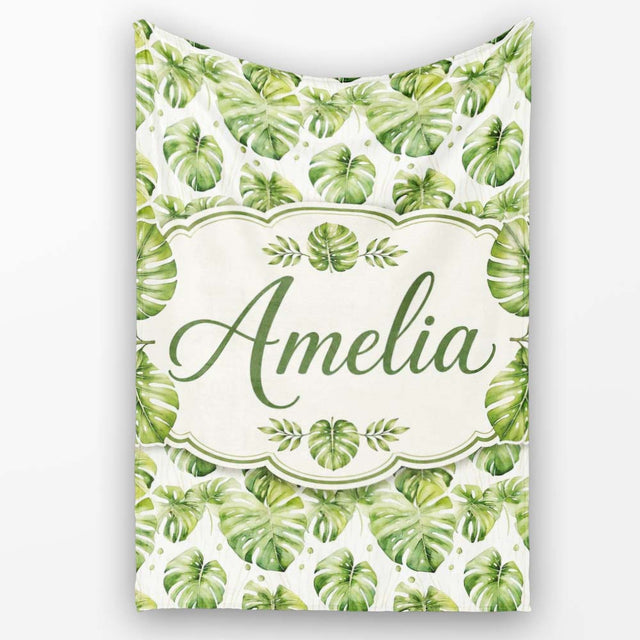 Elegant Monstera Leaves with Soft Neutral Background Seamless Lovely  Personalised Custom Name Super Soft Fleece Blanket Bed Sofa Throw