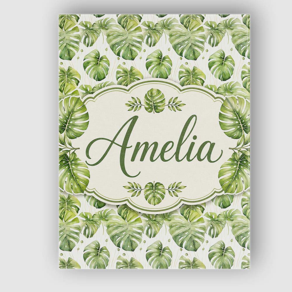 Personalised Name Elegant Monstera Leaves Custom  Bespoke Decorative Contemporary Canvas Wall Art Print Decor Picture Ready to Hang