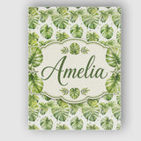 Personalised Name Elegant Monstera Leaves Custom  Bespoke Decorative Contemporary Canvas Wall Art Print Decor Picture Ready to Hang