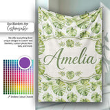 Elegant Monstera Leaves with Soft Neutral Background Seamless Lovely  Personalised Custom Name Super Soft Fleece Blanket Bed Sofa Throw